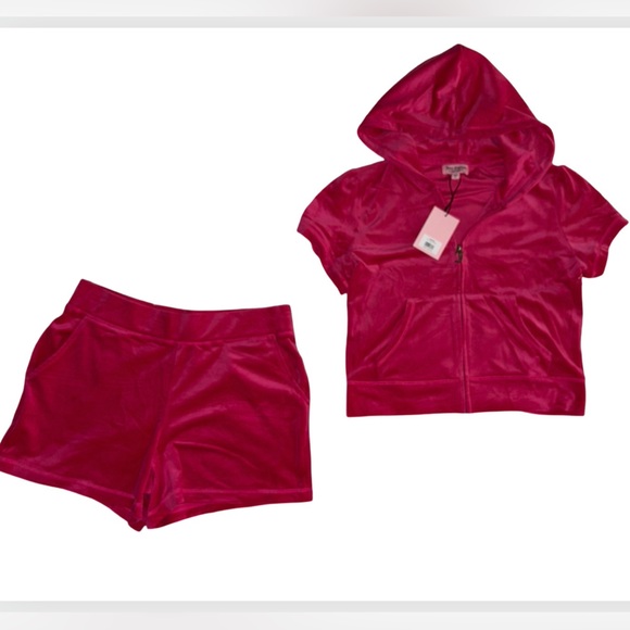 JUICY COUTURE OG BLING RHINESTONE VELOUR VIXEN PINK SHORT-SLEEVE & SHORT SET NWT - Picture 10 of 16